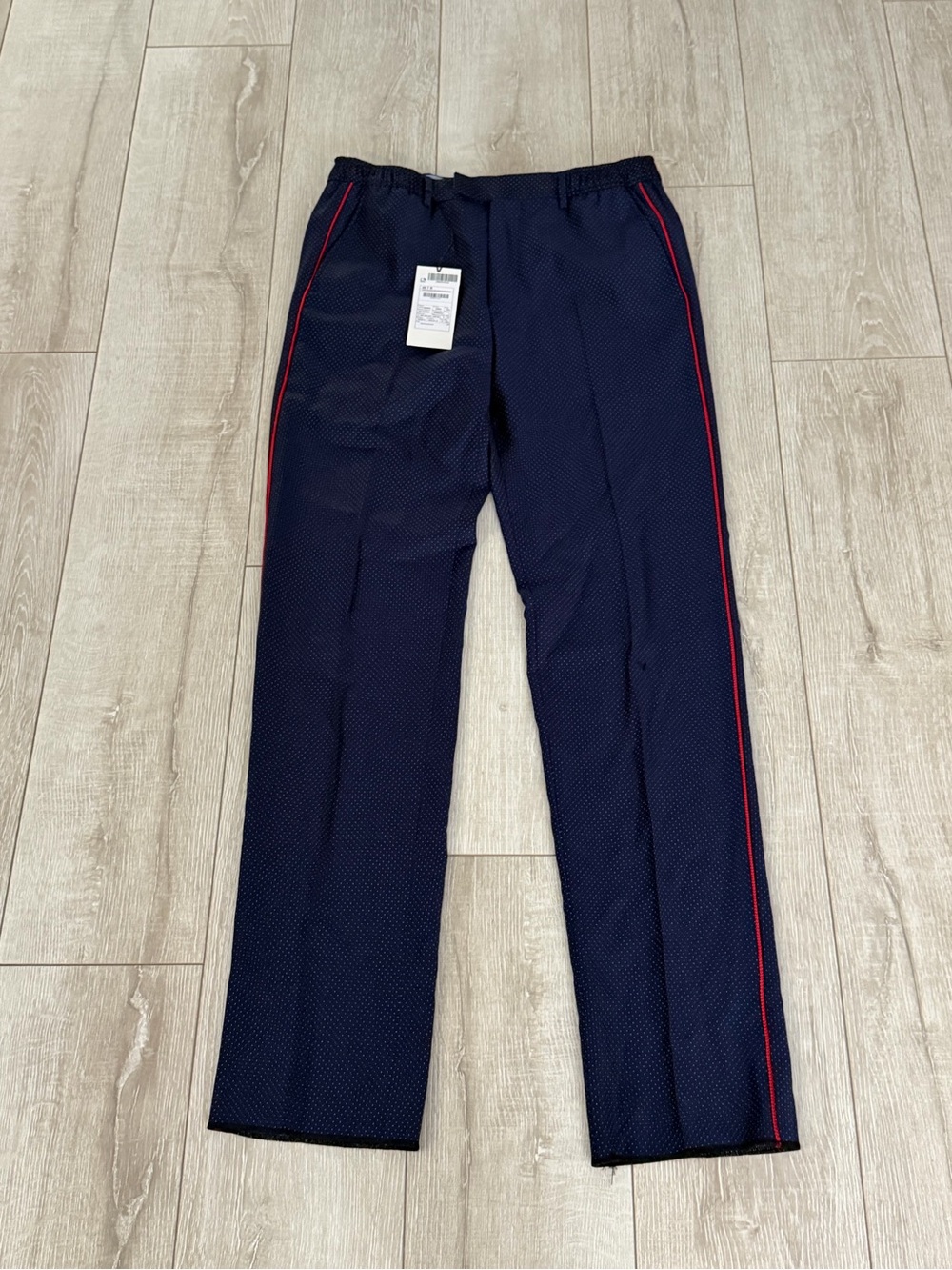 Gucci Navy polka dot Dress Pants with Red Side Stripe men 48 authentic